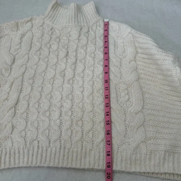 Topshop Cream Chunky Cable Balloon Long Sleeve Boho Cozy Knit Sweater  Size 14 - Picture 10 of 12
